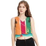 Digital Graphic Clip Art Beach V-Neck Cropped Tank Top