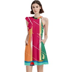 Cocktail Party Halter Sleeveless Dress With Pockets 