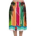 Digital Graphic Clip Art Beach Velvet Flared Midi Skirt