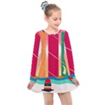 Digital Graphic Clip Art Beach Kids  Long Sleeve Dress