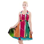 Digital Graphic Clip Art Beach Halter Party Swing Dress 