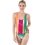 Digital Graphic Clip Art Beach High Leg Strappy Swimsuit