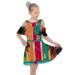 Digital Graphic Clip Art Beach Kids  Shoulder Cutout Chiffon Dress