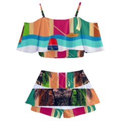 Kids  Off Shoulder Skirt Bikini 