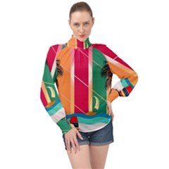 High Neck Long Sleeve Chiffon Top 