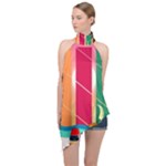 Digital Graphic Clip Art Beach Halter Asymmetric Satin Top