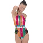 Digital Graphic Clip Art Beach Plunge Cut Halter Swimsuit