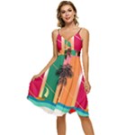 Digital Graphic Clip Art Beach Sleeveless Tie Front Chiffon Dress