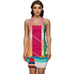 Digital Graphic Clip Art Beach Sleeveless Wide Square Neckline Ruched Bodycon Dress