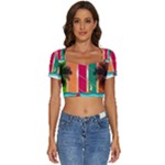 Digital Graphic Clip Art Beach Short Sleeve Square Neckline Crop Top 