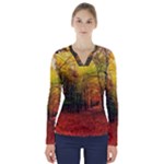 Forest Woods Autumn Nature V-Neck Long Sleeve Top