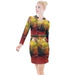 Forest Woods Autumn Nature Button Long Sleeve Dress