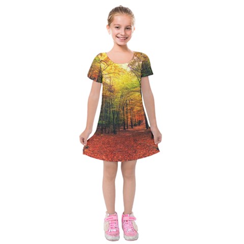 Forest Woods Autumn Nature Kids  Short Sleeve Velvet Dress from ArtsNow.com