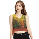 Forest Woods Autumn Nature V-Neck Cropped Tank Top