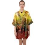 Forest Woods Autumn Nature Half Sleeve Satin Kimono 