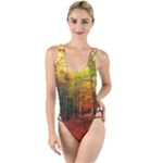 Forest Woods Autumn Nature High Leg Strappy Swimsuit