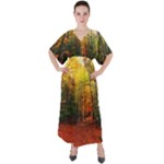 Forest Woods Autumn Nature V-Neck Boho Style Maxi Dress