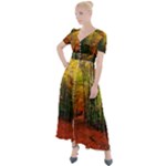 Forest Woods Autumn Nature Button Up Short Sleeve Maxi Dress