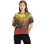 Forest Woods Autumn Nature One Shoulder Cut Out T-Shirt