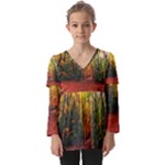 Forest Woods Autumn Nature Kids  V Neck Casual Top