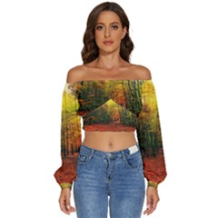 Long Sleeve Crinkled Weave Crop Top 