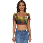 Forest Woods Autumn Nature Short Sleeve Square Neckline Crop Top 