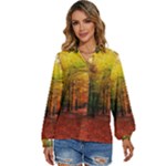 Forest Woods Autumn Nature Women s Long Sleeve Button Up Shirt