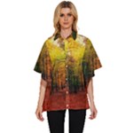 Forest Woods Autumn Nature Women s Batwing Button Up Shirt