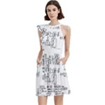 Blackboard Algorithms Black and White Pattern Cocktail Party Halter Sleeveless Dress With Pockets