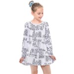 Blackboard Algorithms Black and White Pattern Kids  Long Sleeve Dress