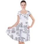 Blackboard Algorithms Black and White Pattern Cap Sleeve Midi Dress With Pockets