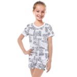 Blackboard Algorithms Black and White Pattern Kids  Mesh T-Shirt and Shorts Set