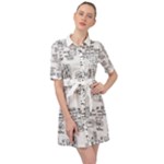 Blackboard Algorithms Black and White Pattern Belted Shirt Dress