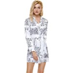 Blackboard Algorithms Black and White Pattern Long Sleeve Satin Robe