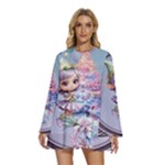 Christmas elf Round Neck Long Sleeve Bohemian Style Chiffon Mini Dress