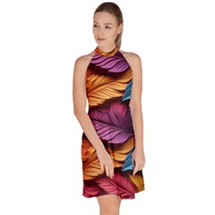 Sleeveless Halter Neck A-Line Dress 