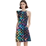 Rainbow Scales Cocktail Party Halter Sleeveless Dress With Pockets