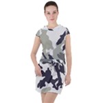 Camo Army Black White Drawstring Hooded Dress