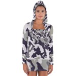 Camo Army Black White Long Sleeve Hooded T-shirt