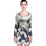 Camo Army Black White Long Sleeve Velvet Bodycon Dress