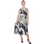 Camo Army Black White Midi Tie-Back Chiffon Dress