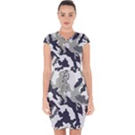 Camo Army Black White Capsleeve Drawstring Dress 