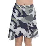 Camo Army Black White Chiffon Wrap Front Skirt