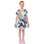 Camo Army Black White Kids  Short Sleeve Velvet Dress