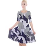 Camo Army Black White Quarter Sleeve A-Line Dress