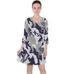 Camo Army Black White Quarter Sleeve Ruffle Waist Dress