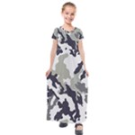 Camo Army Black White Kids  Short Sleeve Maxi Dress