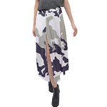 Camo Army Black White Velour Split Maxi Skirt