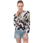 Camo Army Black White Banded Bottom Chiffon Top