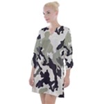 Camo Army Black White Open Neck Shift Dress